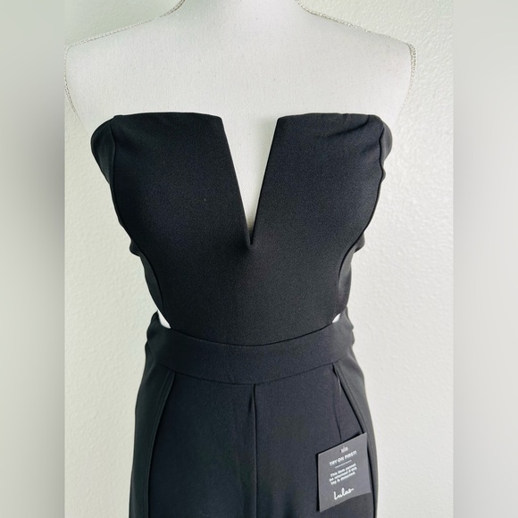 Lulu's Black Strapless Cutout Wide Leg Jumpsuit Size Medium - Picture 6 of 14